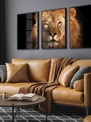 Kit 3 quadros leão de juda marrom religioso