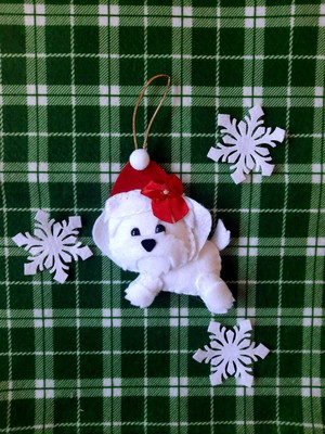 Enfeite de natal cachorrinha lhasa apso em feltro