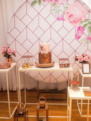 Locação decoração mini table rose gold