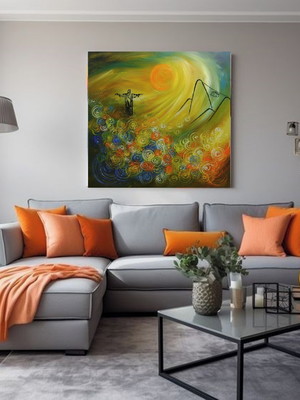 Quadro pintado a mão abstrato rio de janeiro medida 80x80