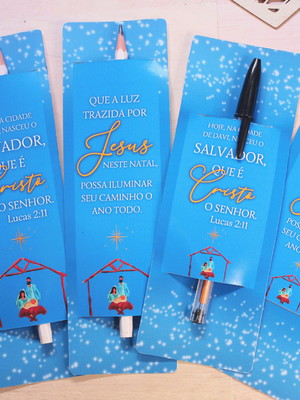 Cartão com lápis ou caneta- natal