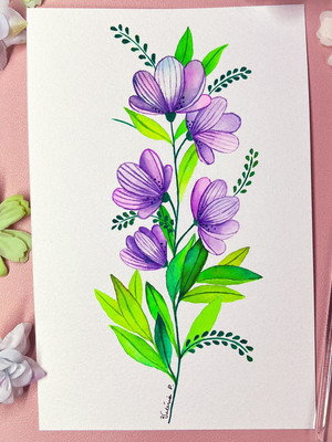 Flores em aquarela personalizada feita a mão