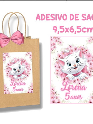 10 adesivos de sacola gata marie personalizado