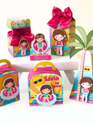 Kit 40 caixas pool party menina lembrancinha personalizada