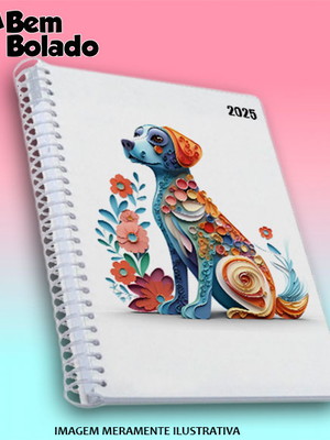 Agenda 2025 cachorro colorido com flores efeito 3d