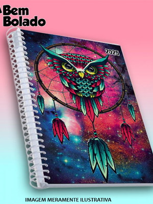 Agenda 2025 coruja colorida desenho apanhador de sonhos