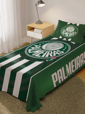 Jogo de cama solteiro time futebol palmeira lençol e fronha