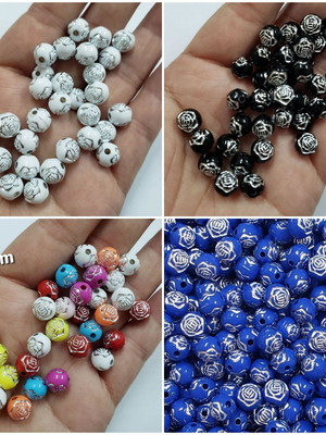 Miçanga bola 8mm desenhada flor rosa -250grama/900peça