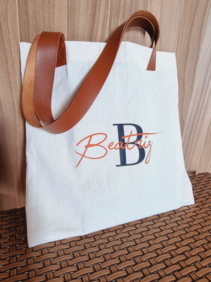 Ecobag 35x35 personalizada com alça de couro