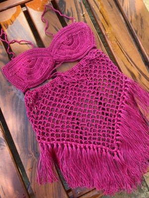 Conjunto de crochê feminino top e saia