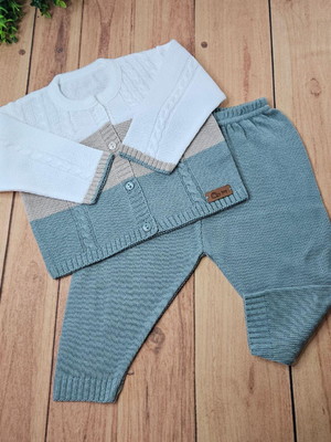 Conjunto casaco calça linha luxo bege verde maré