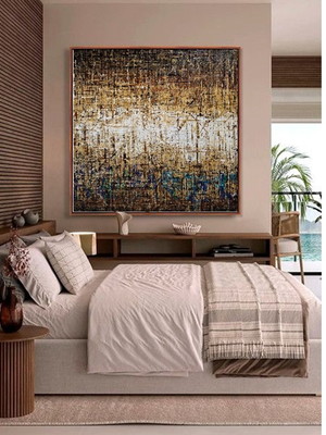 Quadro para decoração abstrato pintado a mão 70x70