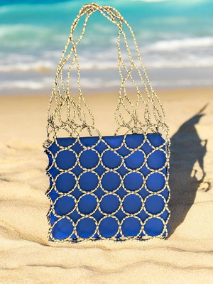 Bolsa rede de miçangas e canutilhos prata - bolsa de praia