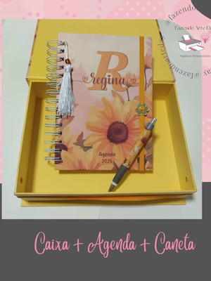 Kit caixa personalizada + agenda 2025 + caneta