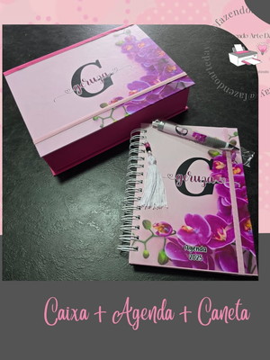 Kit caixa personalizada + agenda 2025 + caneta