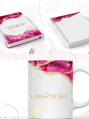 Combo caderno bloquinho e caneca lash design arquivo digital