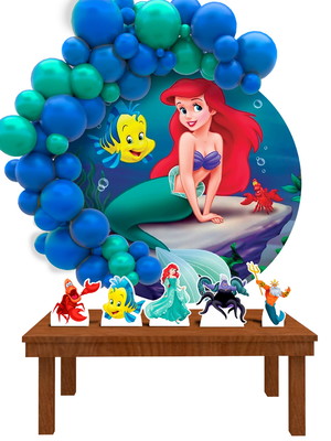 Kit painel redondo tecido + display ariel pequena sereia
