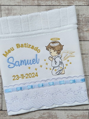 Toalha batizado batismo presente bordada personalizada