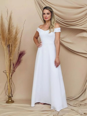 Vestido noiva simples elegante renda ombro civil longo