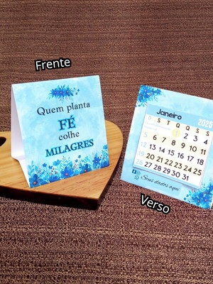 Mini calendário de mesa 2025 personalizado floral azul