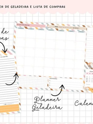 Planner geladeira com calendário e lista de compras