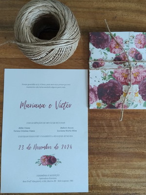 Convite com cinta immpressa floral (escolha sua cor)