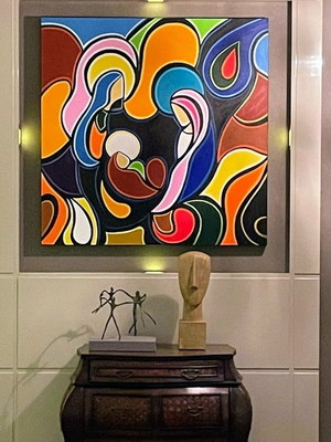 Quadro abstrato figurativo sagrada família 100x100