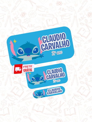 Etiqueta escolar stitch puket 150un frete grátis
