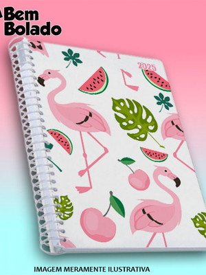 Agenda 2025 flamingos frutas e folhas em desenhos