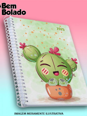 Agenda 2025 cacto sorrindo desenho suculenta verde
