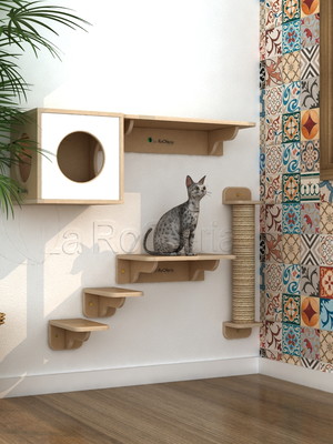 (siamês) playground para gatos com 6 itens, linha eco branco