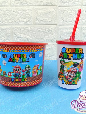 Kit cinema copo 480ml+baldinho (temas) super mario cd021