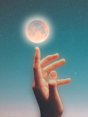 Quadro a4 decorativo arte surrealista "touch the moon"