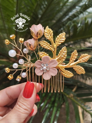 Arranjo de cabelo rosé noiva festa strass casamentos bodas