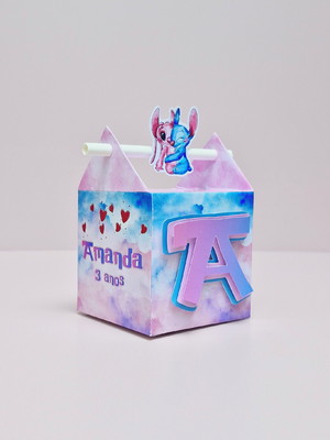 Caixa canudo stitch e angel aquarela