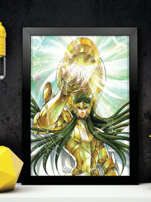 Quadro do cavaleiros do zodiaco a4 com moldura e vidro