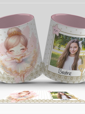 Caneca colorida de cerâmica bailarina (com foto e nome)
