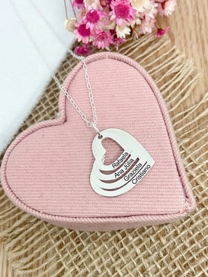Colar coração personalizado com 4 nomes prata 925