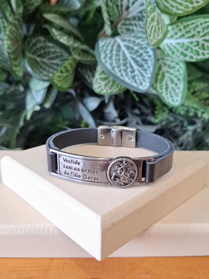 Pulseira são jorge grafite couro preto