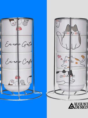 Arte torre de xicaras eu amo gatos eu amo café digital