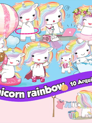 Kit digital unicorn rainbow png