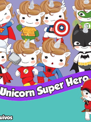 Kit digital unicorn super hero png