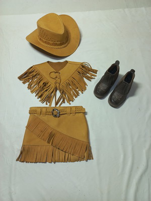 Kit boiadeira country chapeu+colete+saia+bota