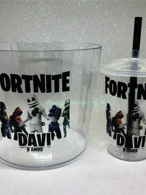 Fortnite- kit balde de pipoca com copo 300 ml