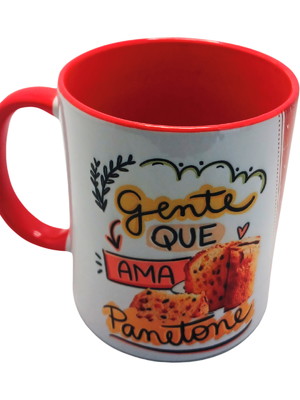 Caneca especial vermelha gente que ama panetone + chaveiro