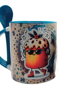 Caneca com colher azul autista que ama chocotone + chaveiro