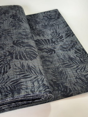 Tecido azul jeans estampa folhagem - tricoline