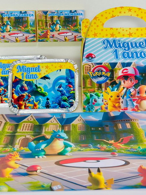 10 kit festa na escola maleta lanche personalizada - pokémon