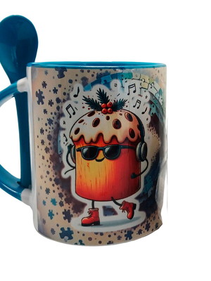 Caneca com colher azul autista que ama chocotone + chaveiro