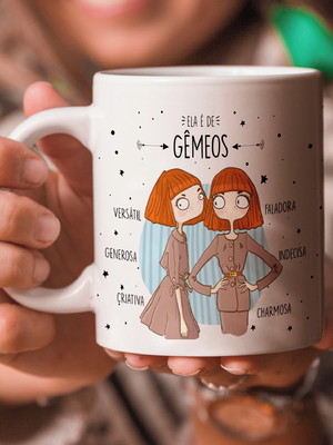 Caneca - signos - ela é de gêmeos